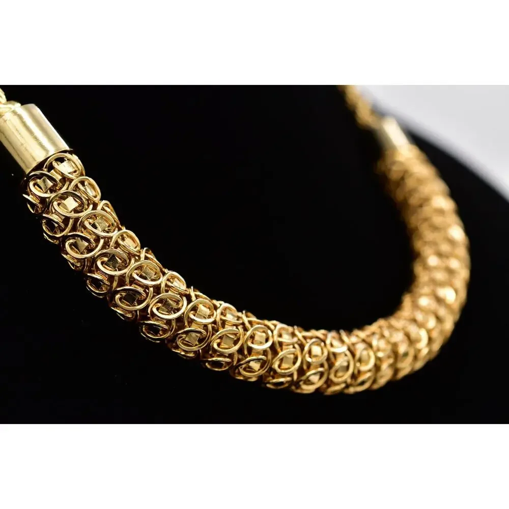 Vintage Gold Mesh Collar Necklace Woven Chain Statement Tubular Chunky 80s BinAU